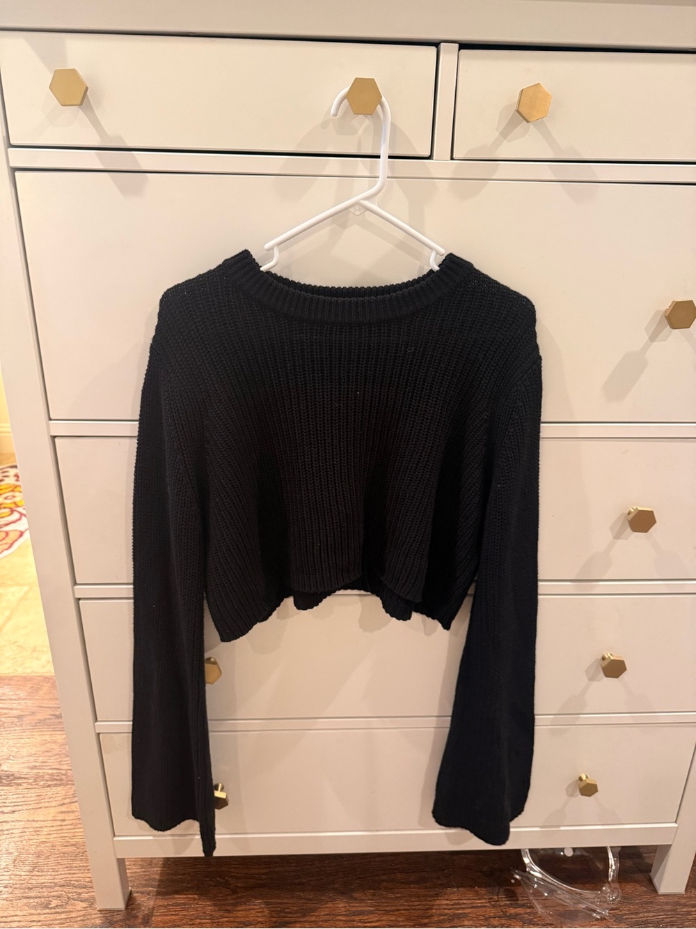 American Threads Black Cropped Ribbed Sweater